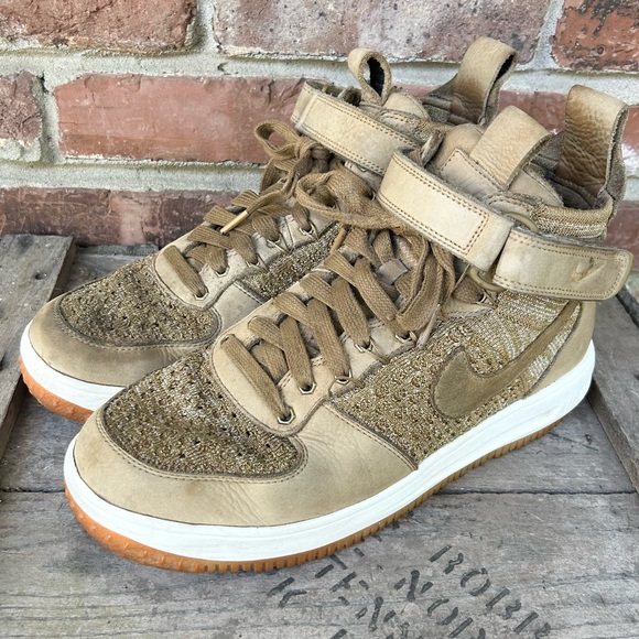 Nike Lunar Force 1 Flyknit High Tops Sneakers Shoes Men’s Size 10 Flax Brown Tan - Picture 1 of 8